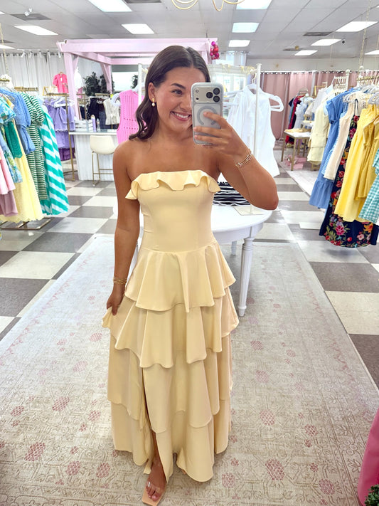 Pop Champagne Tiered Maxi Dress (Light Yellow)