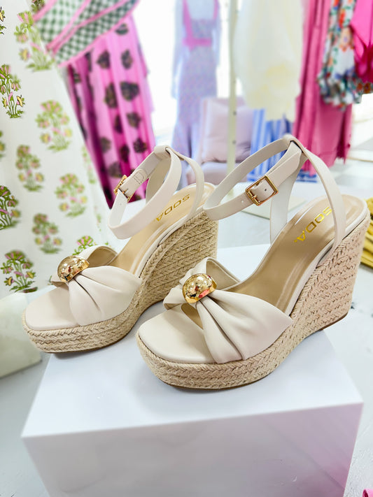 Gold Ball Beige Summer Wedge Shoe