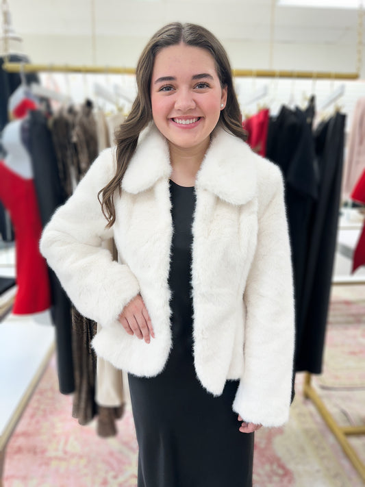 Elise Peplum Fit Faux Fur White Jacket
