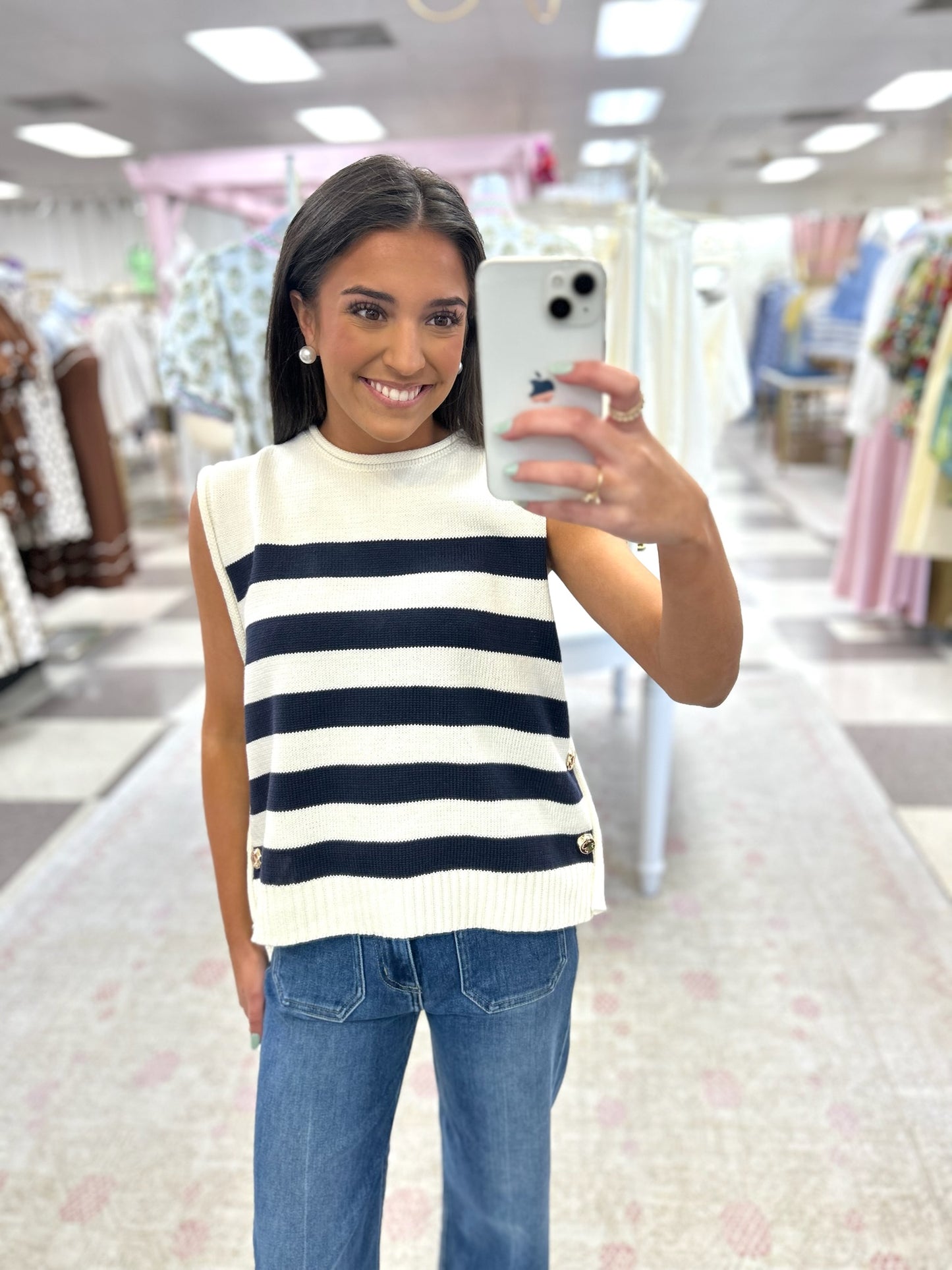 Savannah Navy Sleeveless Stripe Top