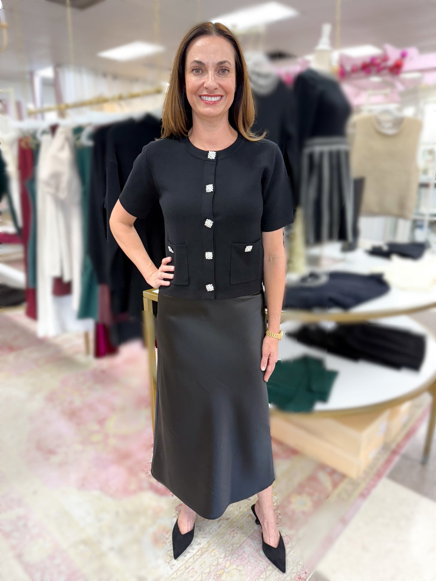 Black Jeweled Button Sweater