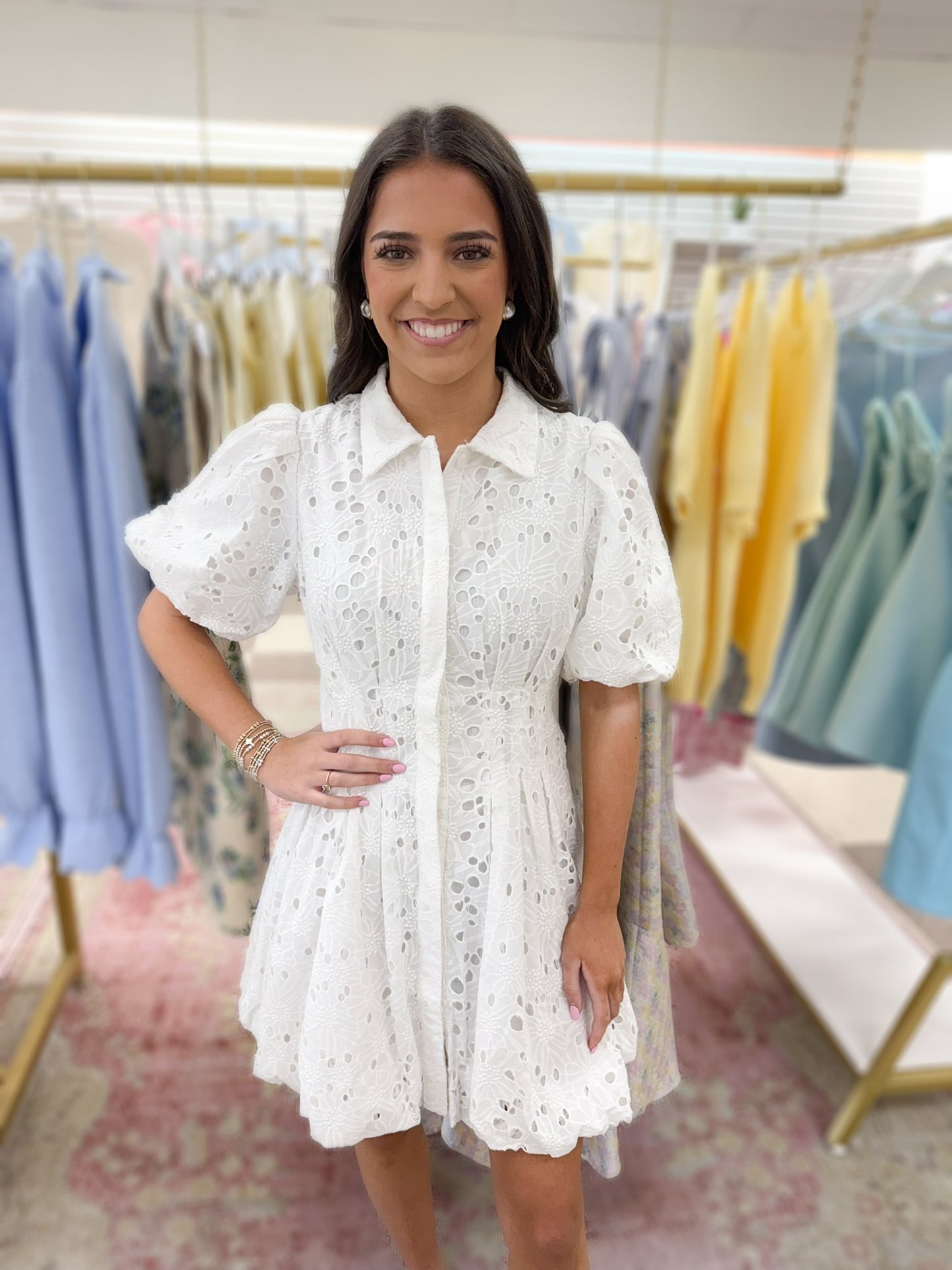 All Eyes on Eyelet White Mini Dress