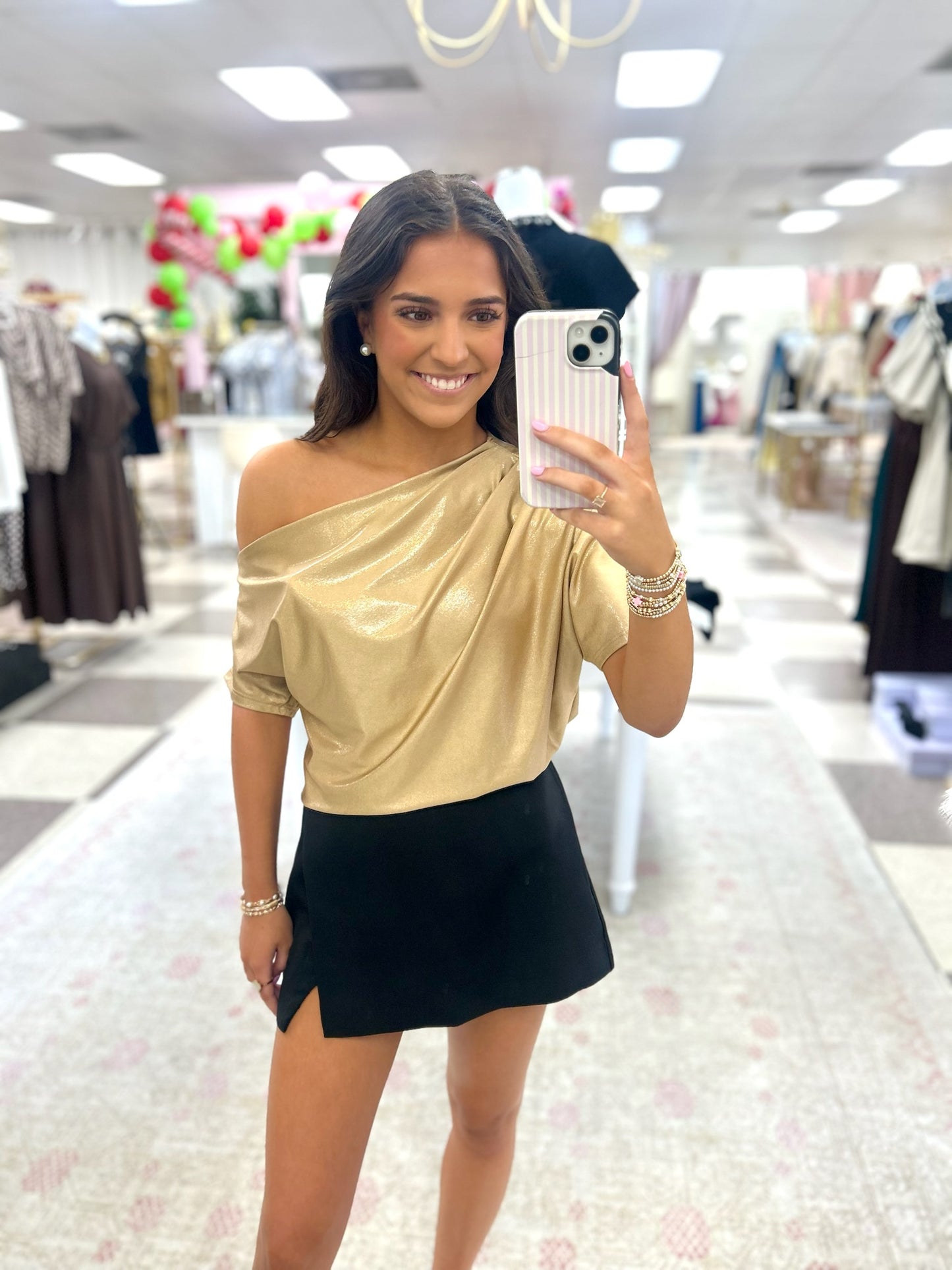 Tinley Gold One Shoulder Top