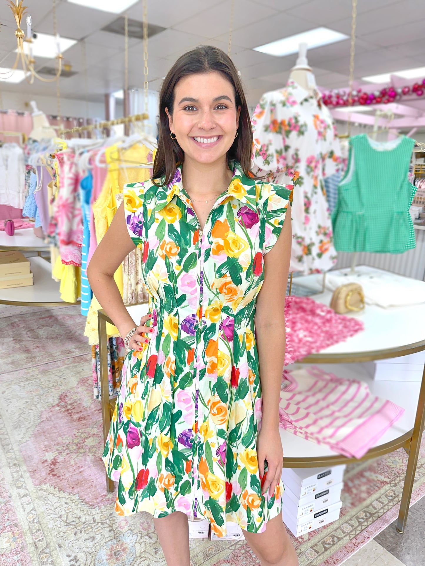 Bouquet of Flowers Zip Up Mini Dress