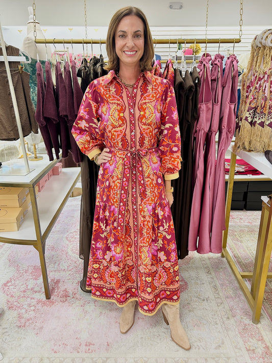 Falling for Florals Midi Dress (Burgundy)