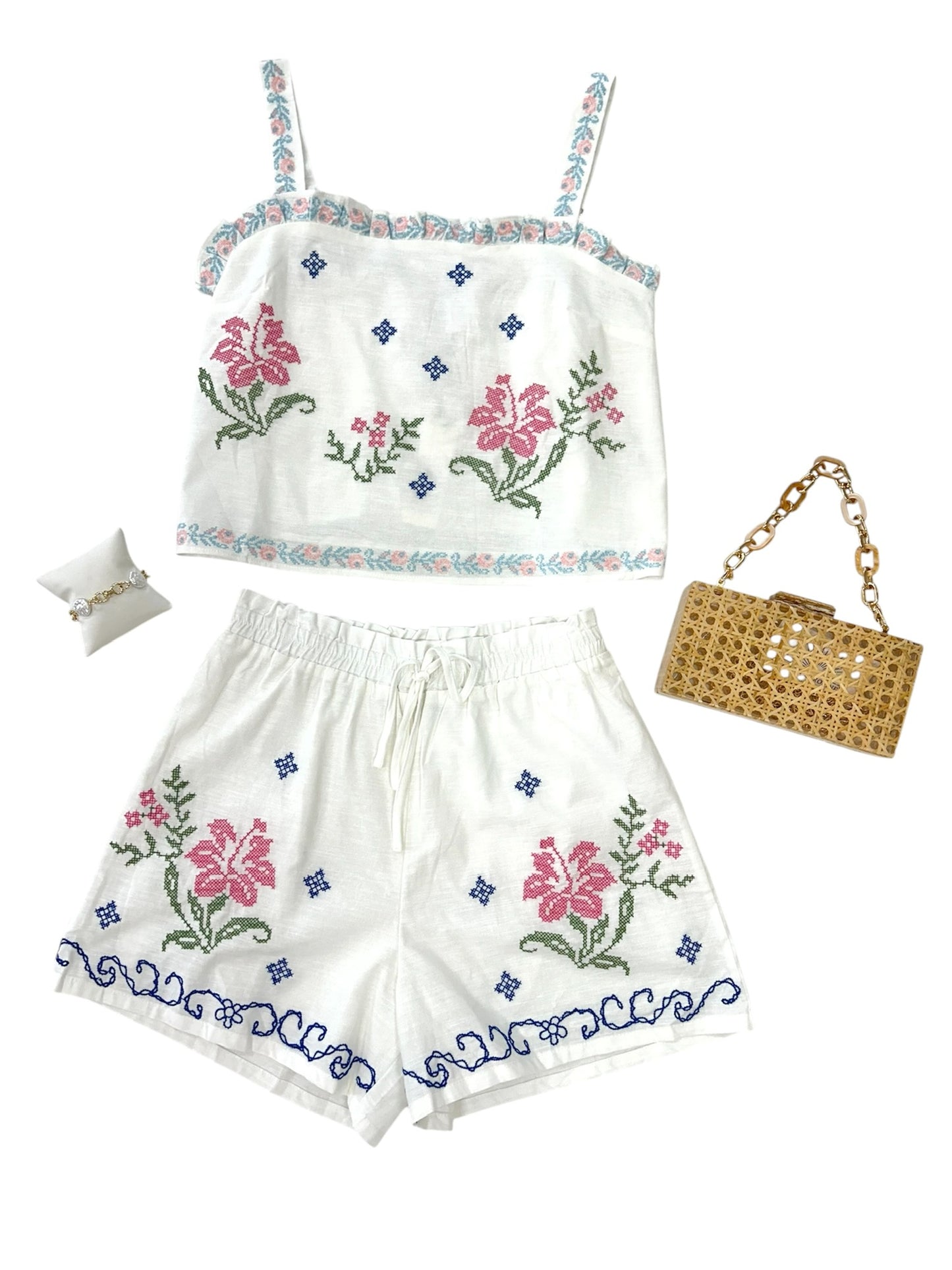 Embroidered 2 Piece Short Set
