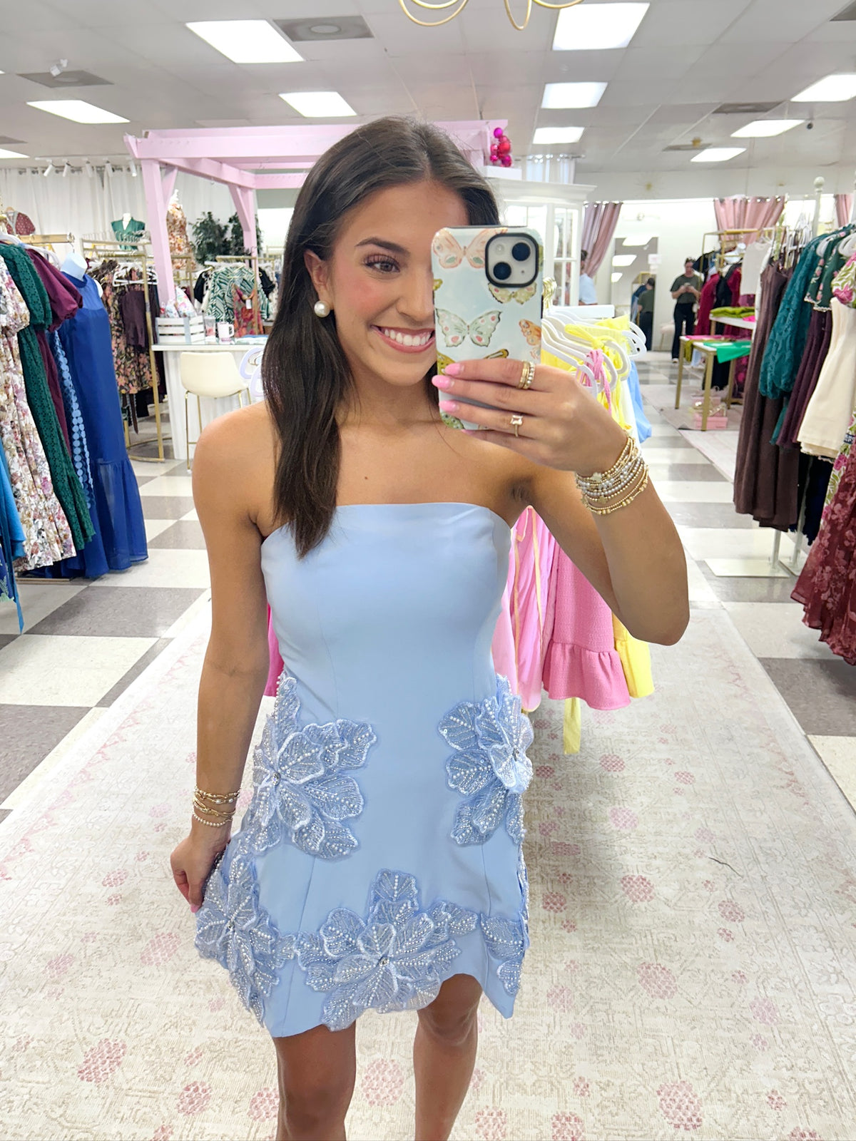 Blue Blossom Strapless Mini Dress