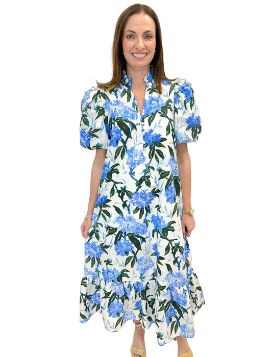 Hydrangea Blue Ruffle Collar Button Down Maxi Dress