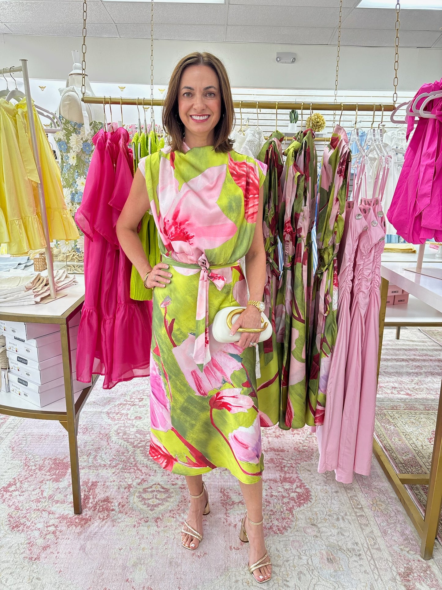 Gia Floral Print Midi Dress (Lime)