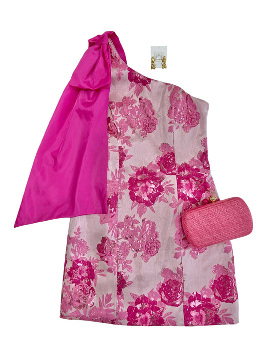 Bree One Shoulder Pink Floral Mini Dress