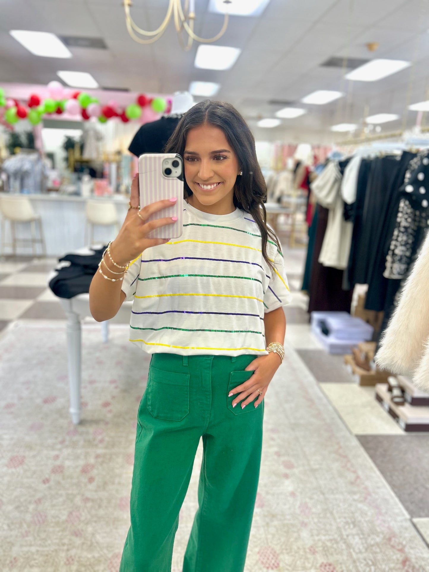 Mardi Gras Sequin Striped Top