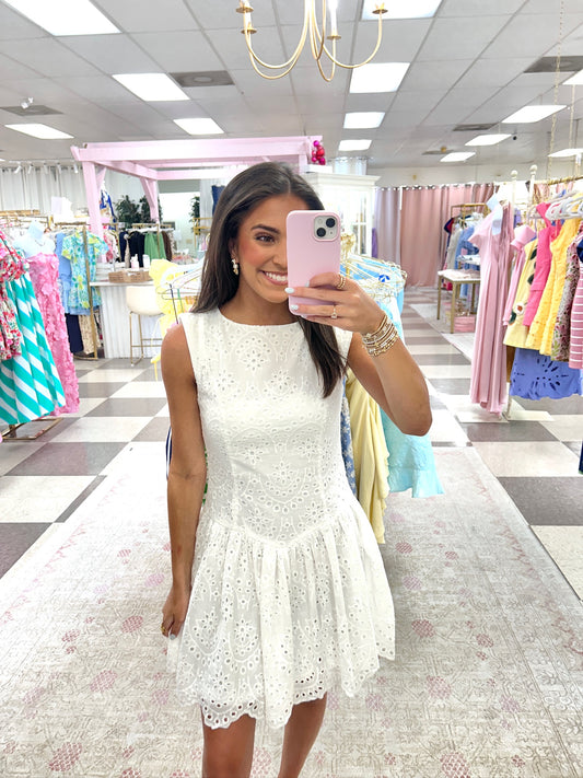 White Eyelet Mini Dress