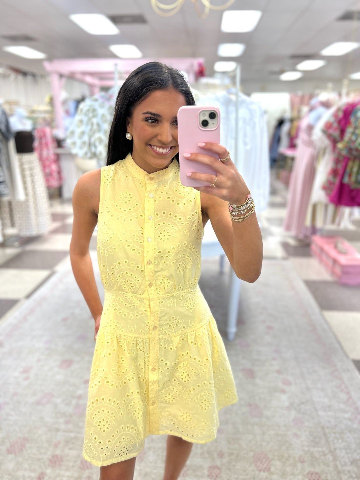 Lemon Eyelet Button Down Mini dress