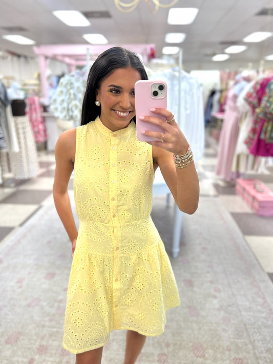 Lemon Eyelet Button Down Mini dress