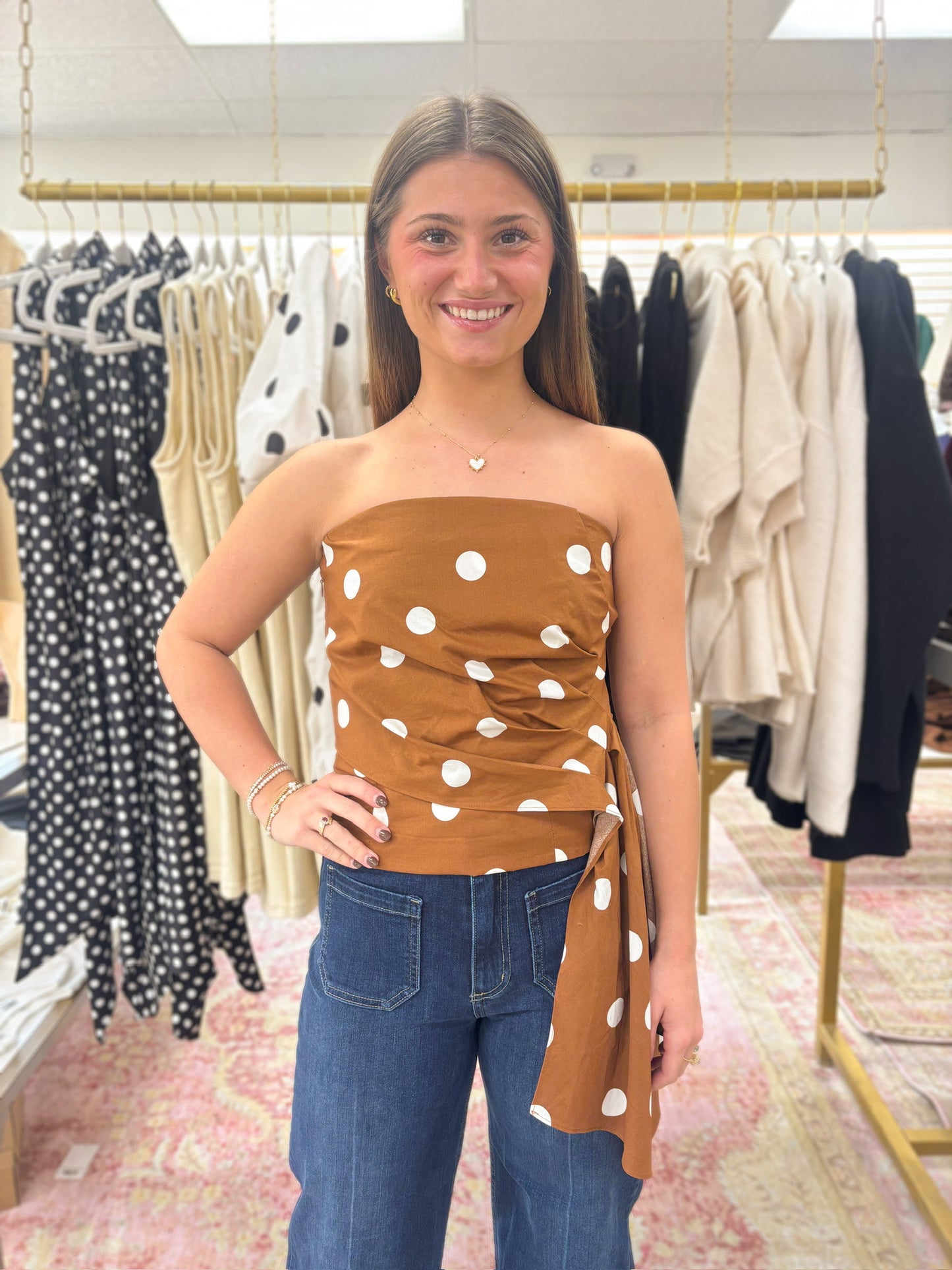 Sally Polka Dot Strapless Top