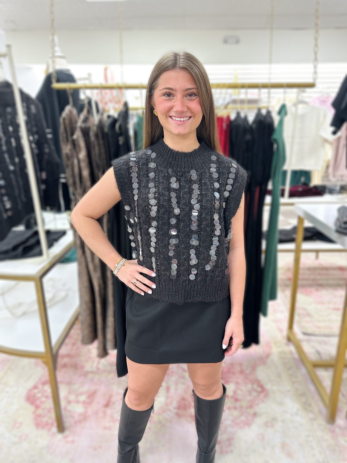 Denise Sleeveless Sequin Sweater Top