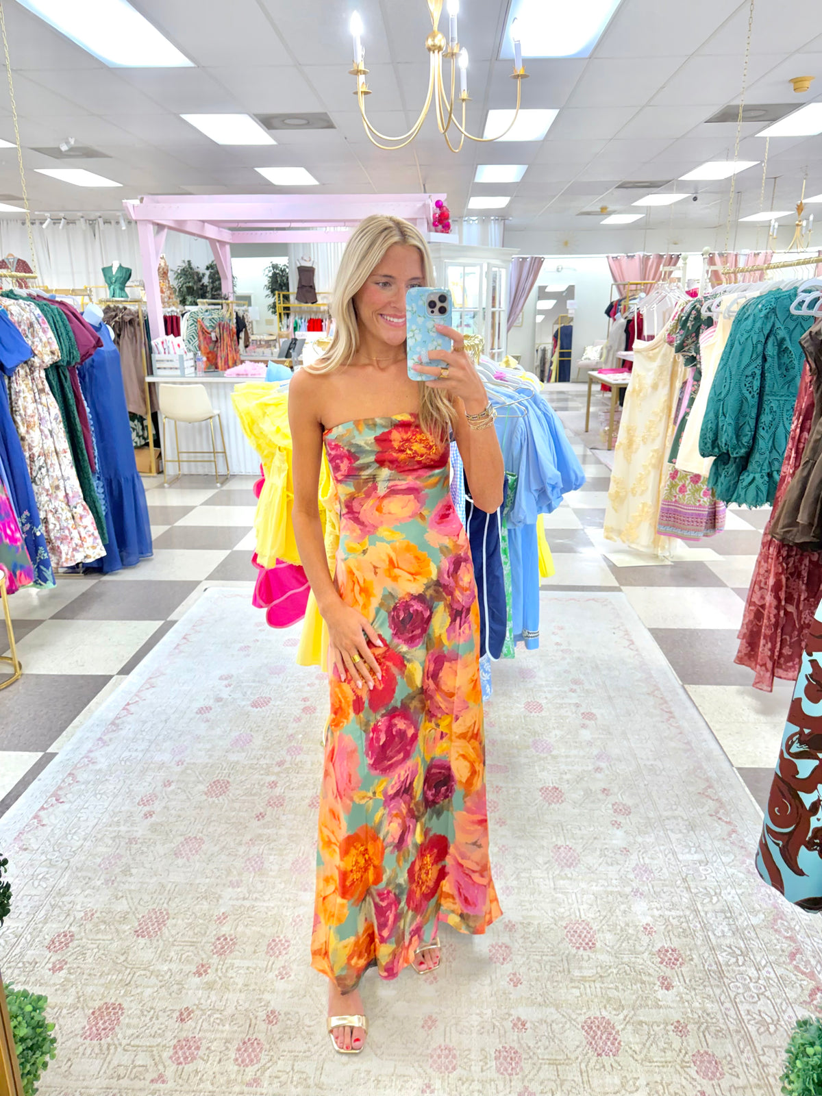 Parisian Floral Strapless Maxi Dress
