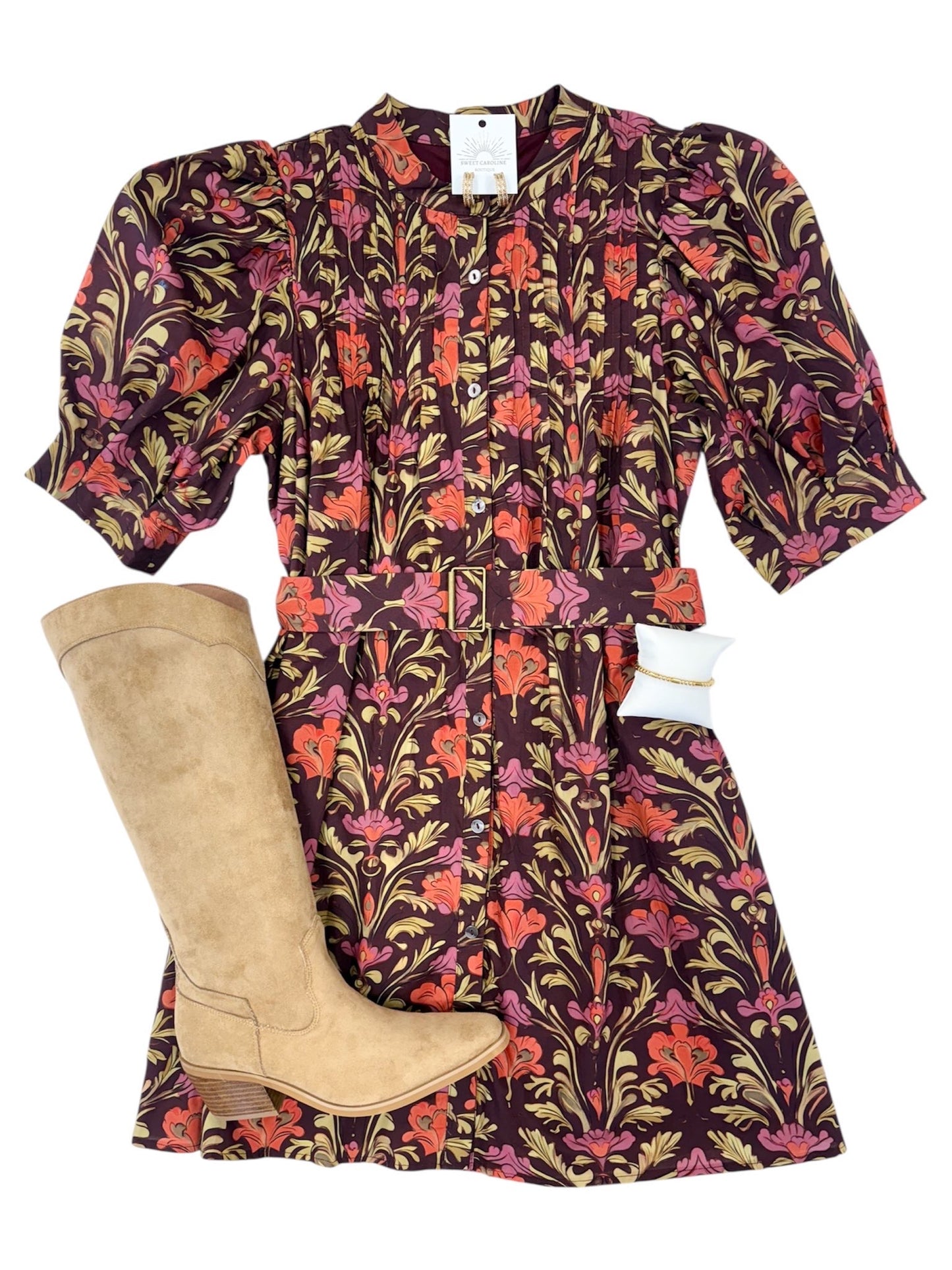 Fall Florals Dress (Maroon)