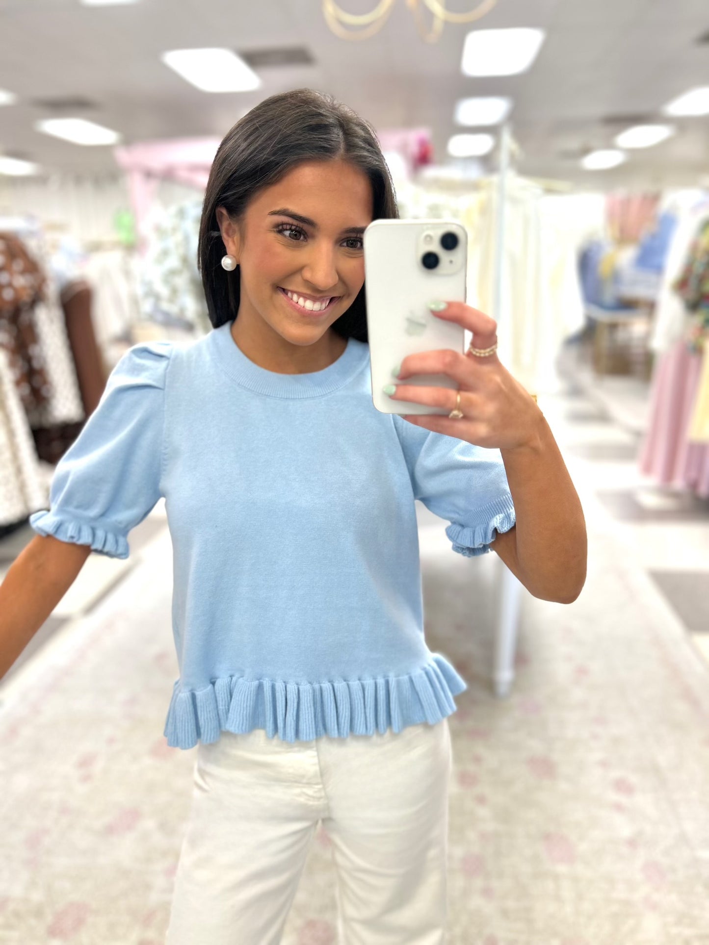 Palmer Ruffle Hem Top (Light Blue)