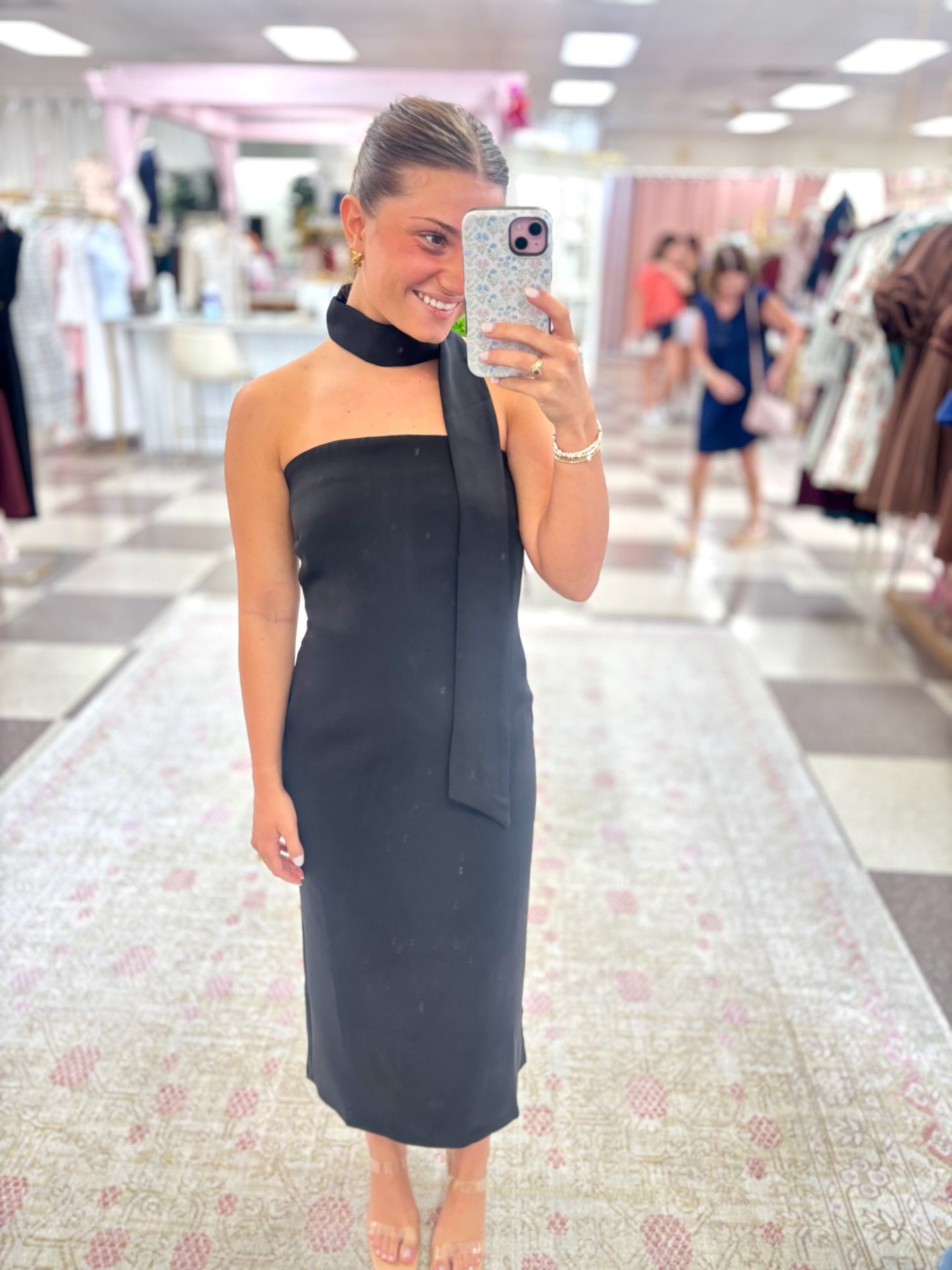 Black Long Dress with Neck Scarf