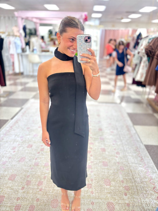 Black Long Dress with Neck Scarf