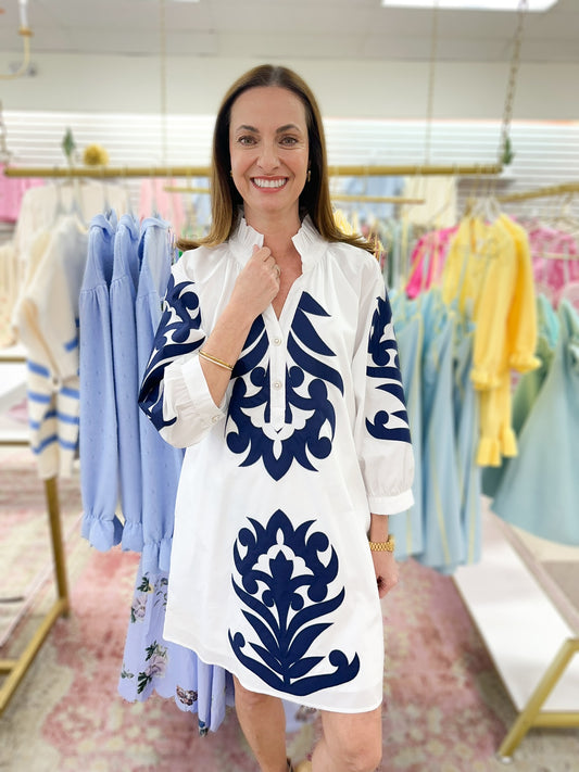 Mayan Mini Dress (White/Navy)