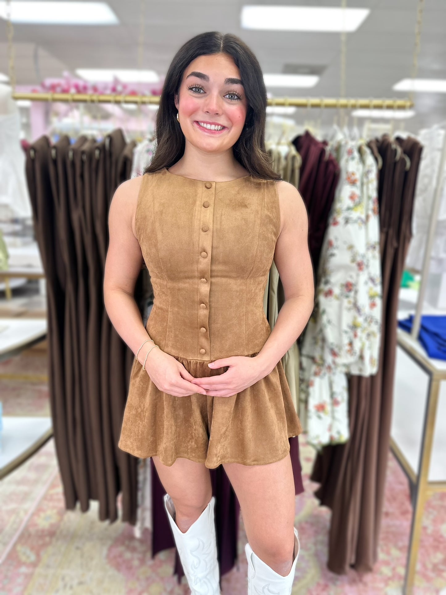 Button Down Suede Romper