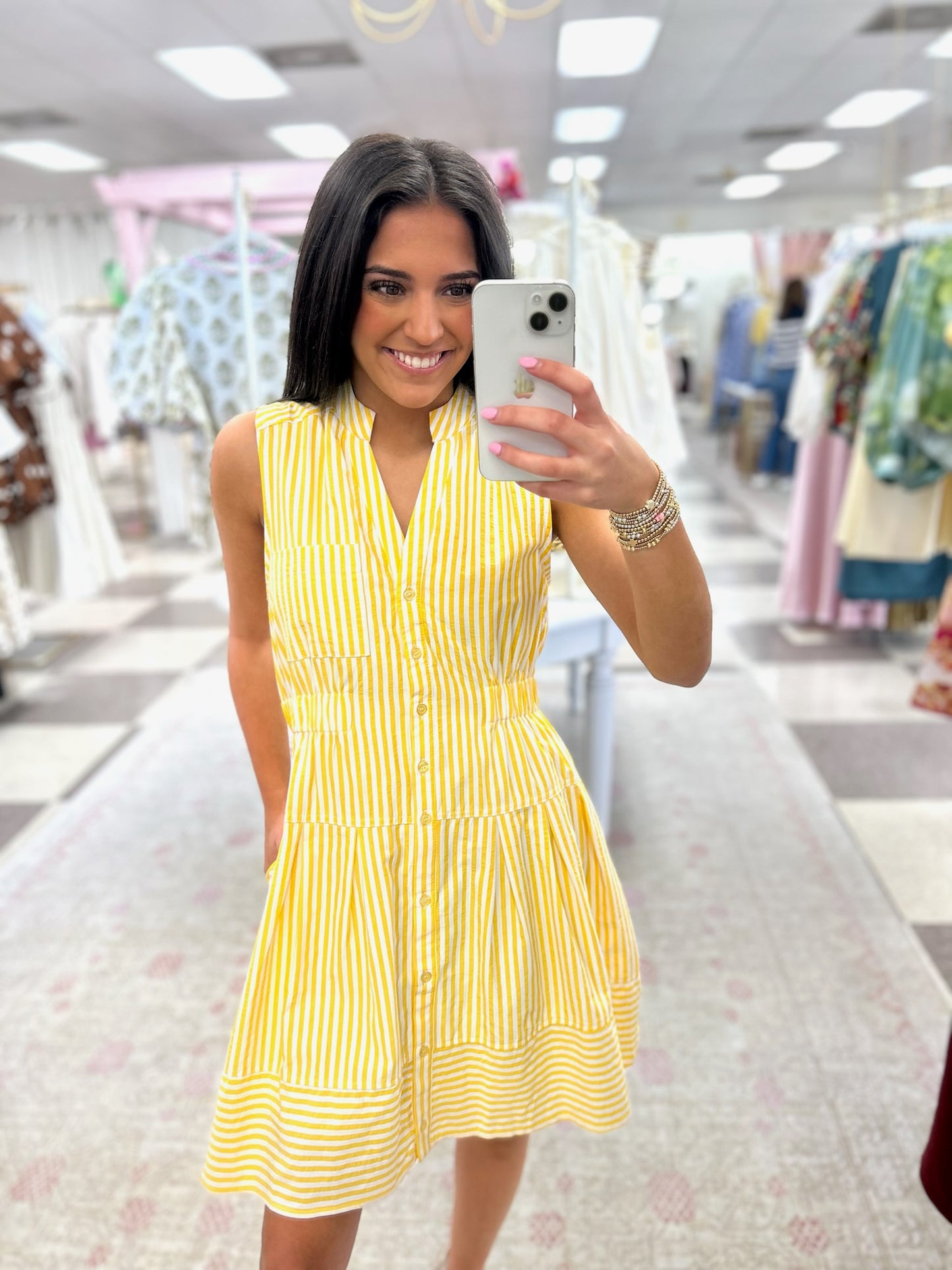 Penelope Striped Mini Dress (Yellow)
