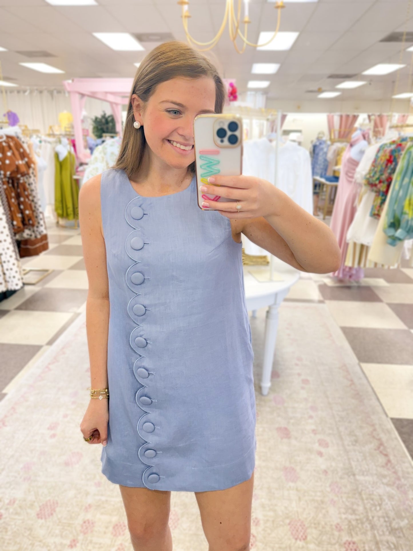 Savvy in Scallops Linen Dress (Periwinkle)