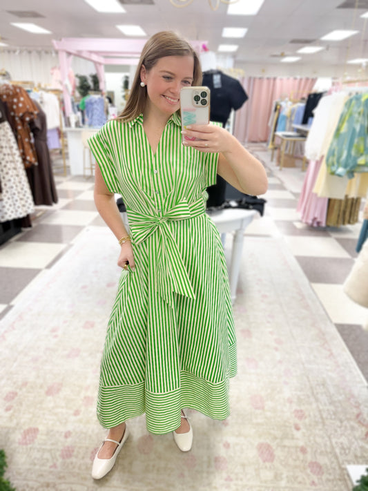 Amelie Striped Maxi Dress (Kelly Green)