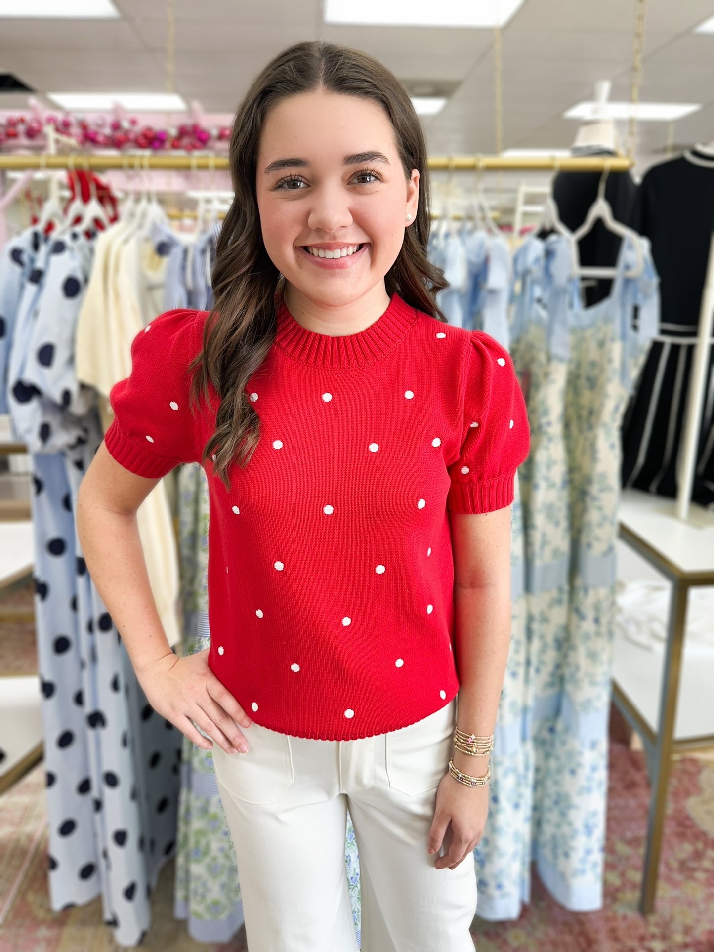 Sutton Red/White Polka Dot Sweater Top