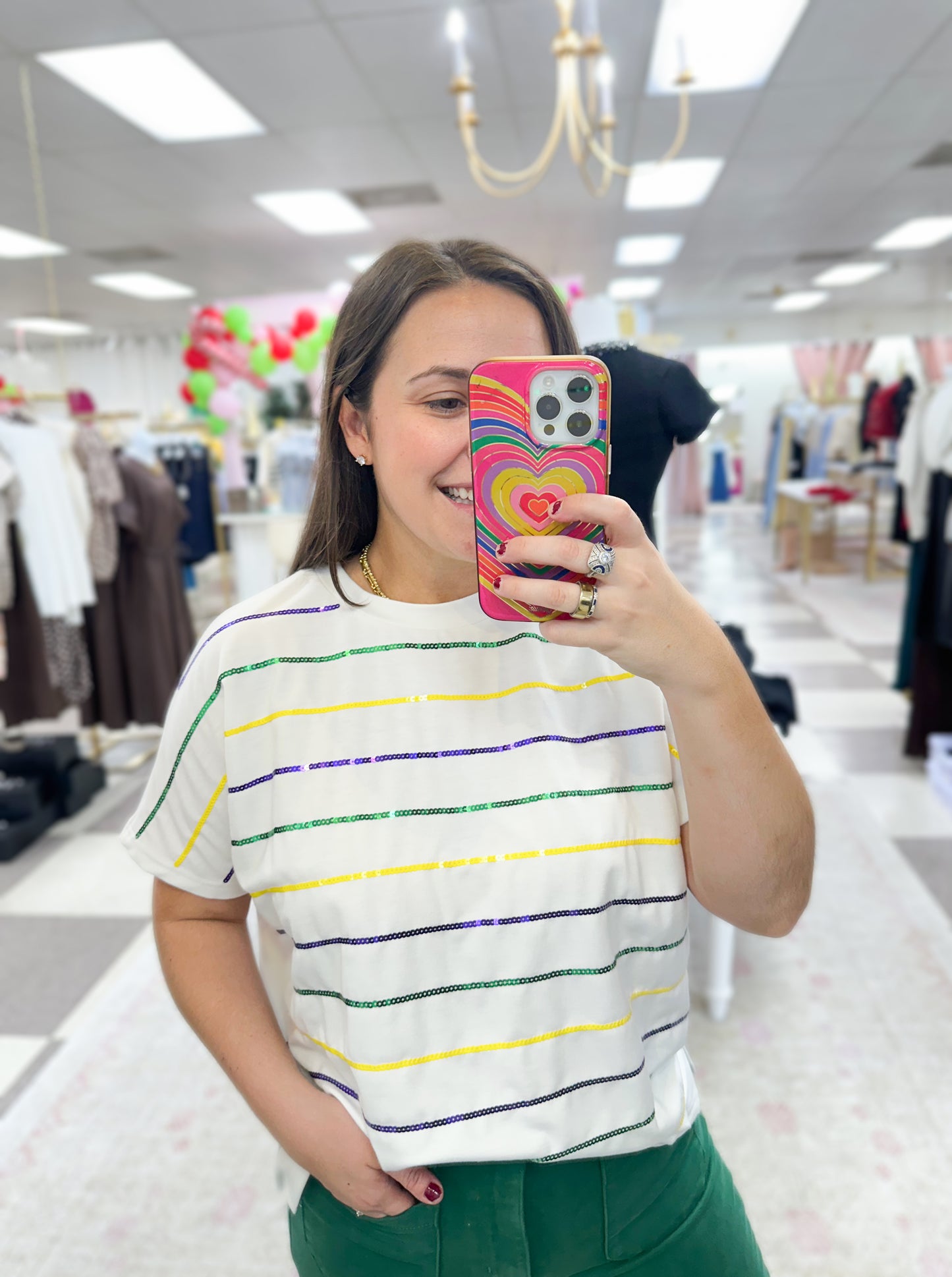 Mardi Gras Sequin Striped Top
