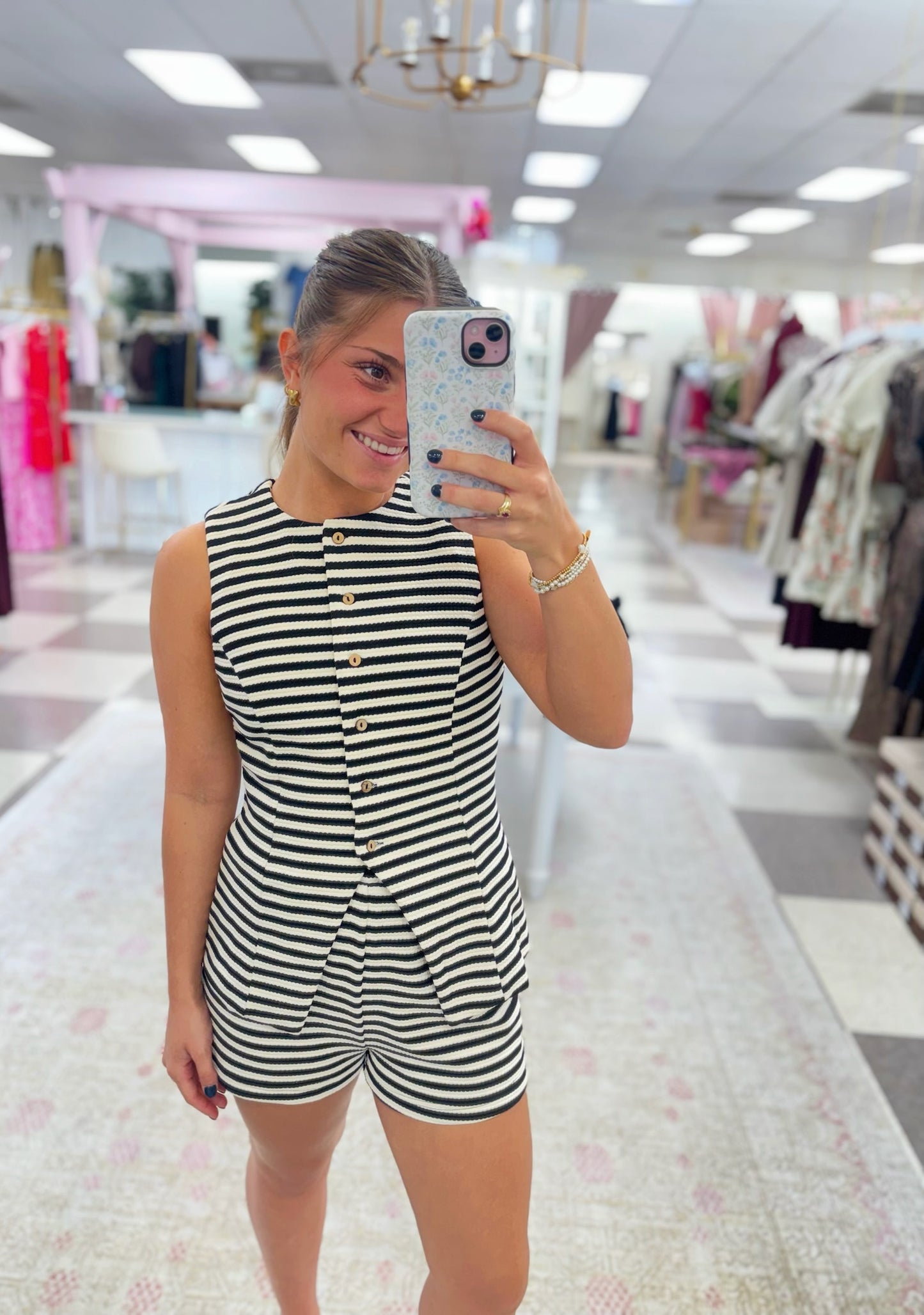 Black and White Striped Short Set