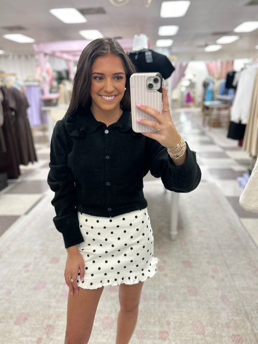 Paisley Polka Dot Mini Ruffle Skirt (White)