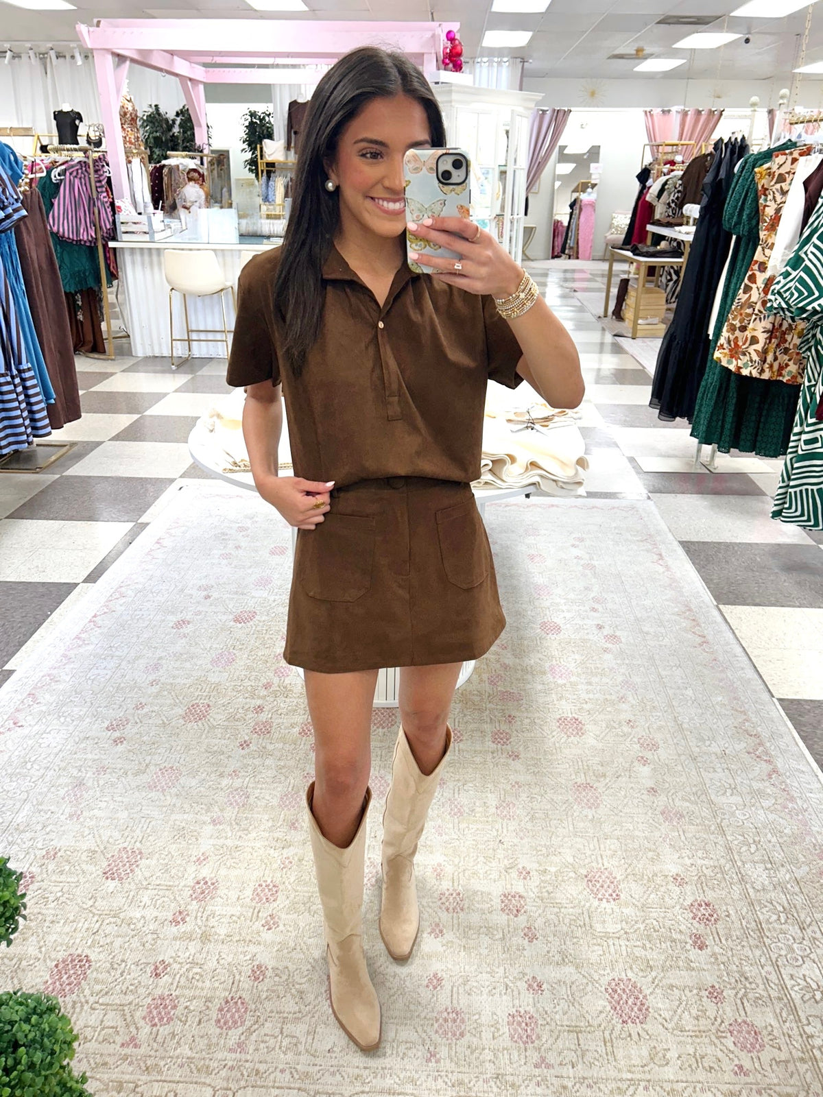 Lila Suede Mini Skort ( Chocolate Brown)
