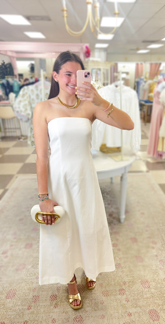 White Linen Day/Night Strapless Maxi Dress