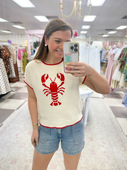 Little Pincher Sleeveless Sweater (White/Red)