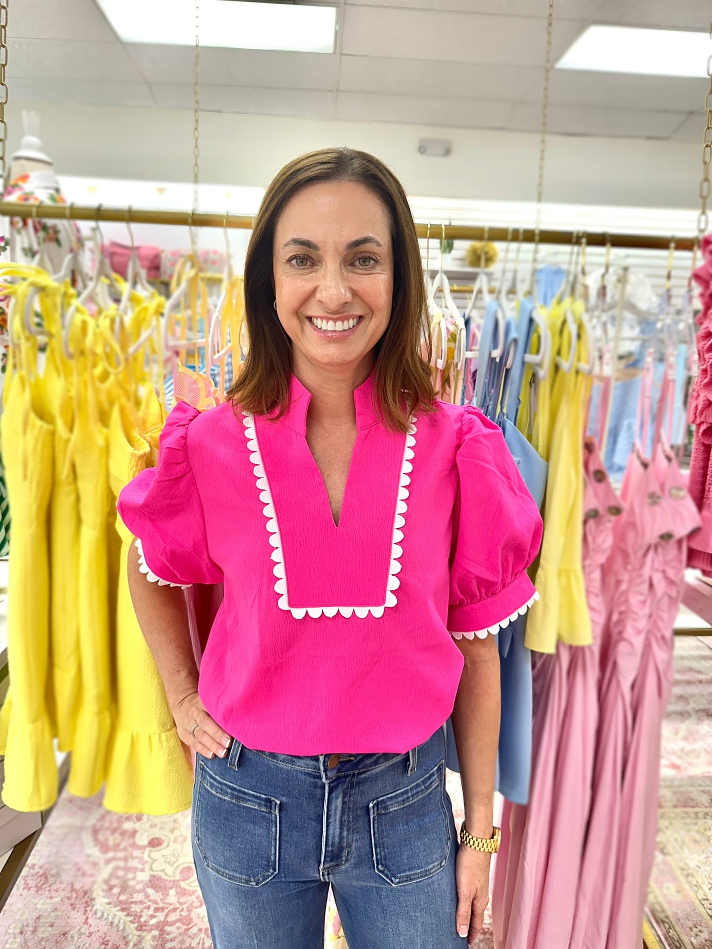 Missy Pink and White Rickrac Top