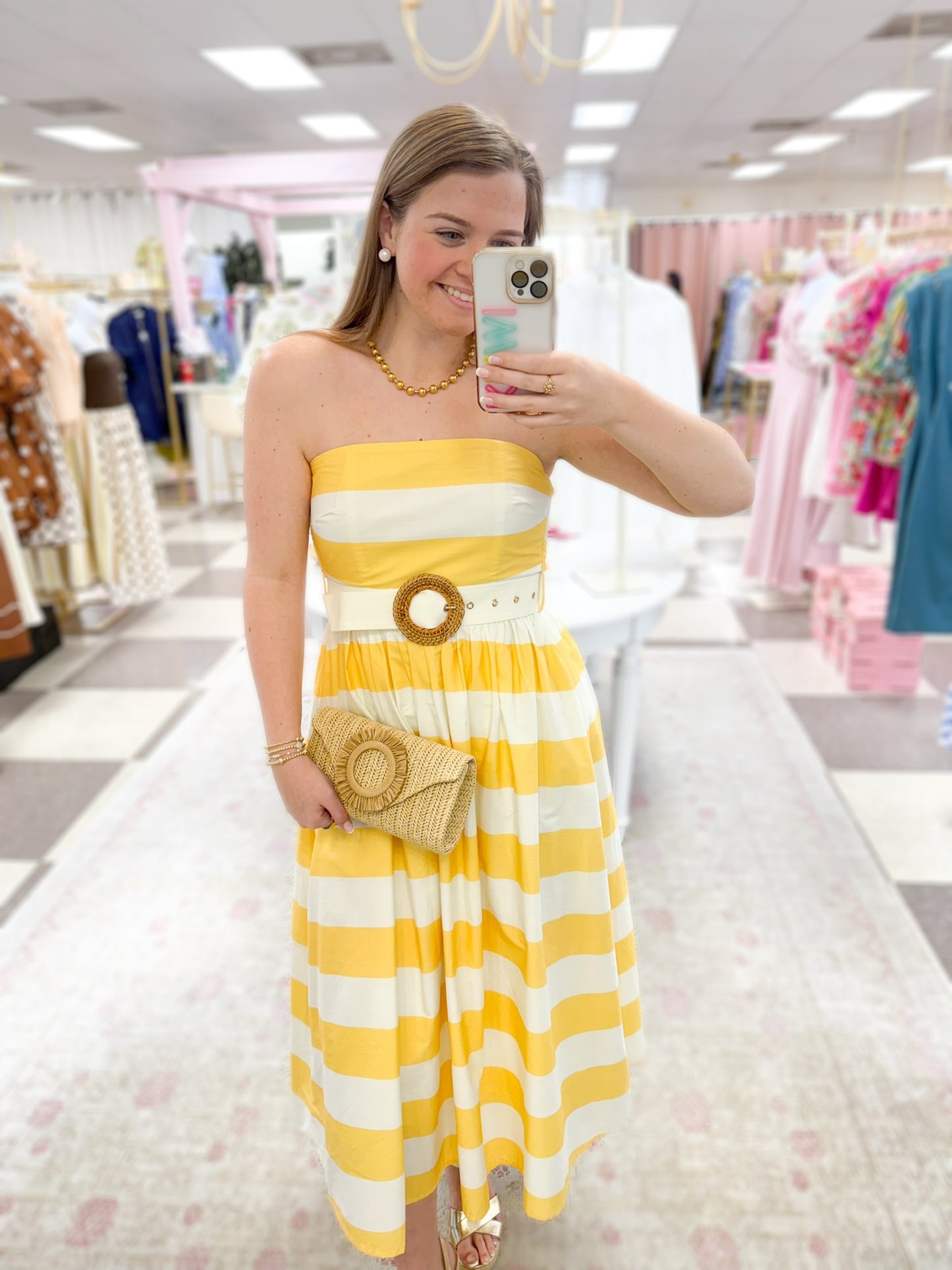 Golden Harbor Stripe Midi Dress "Yellow"