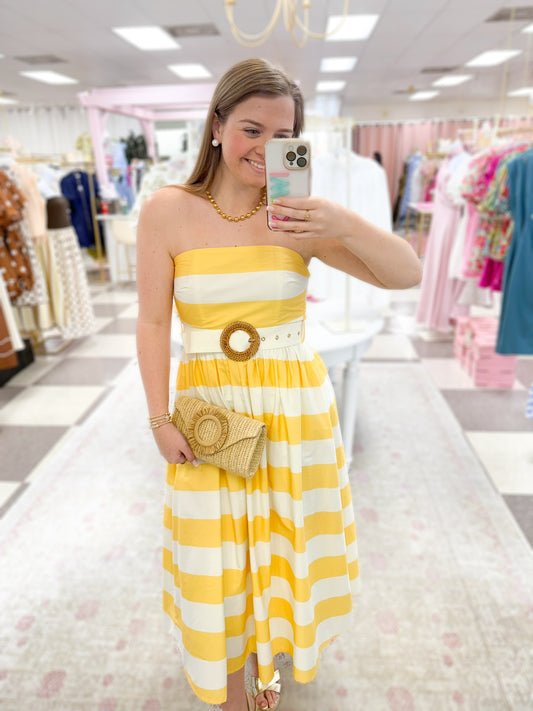 Golden Harbor Stripe Midi Dress "Yellow"