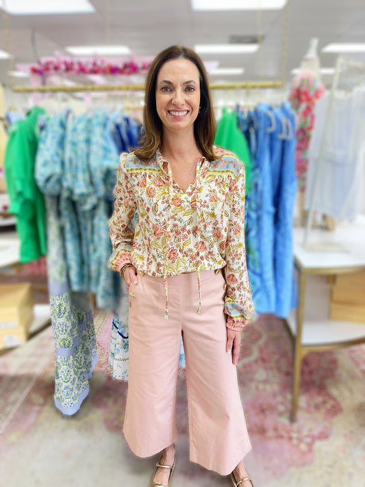 Blushing Nautical Tailored with Gold Button Pant