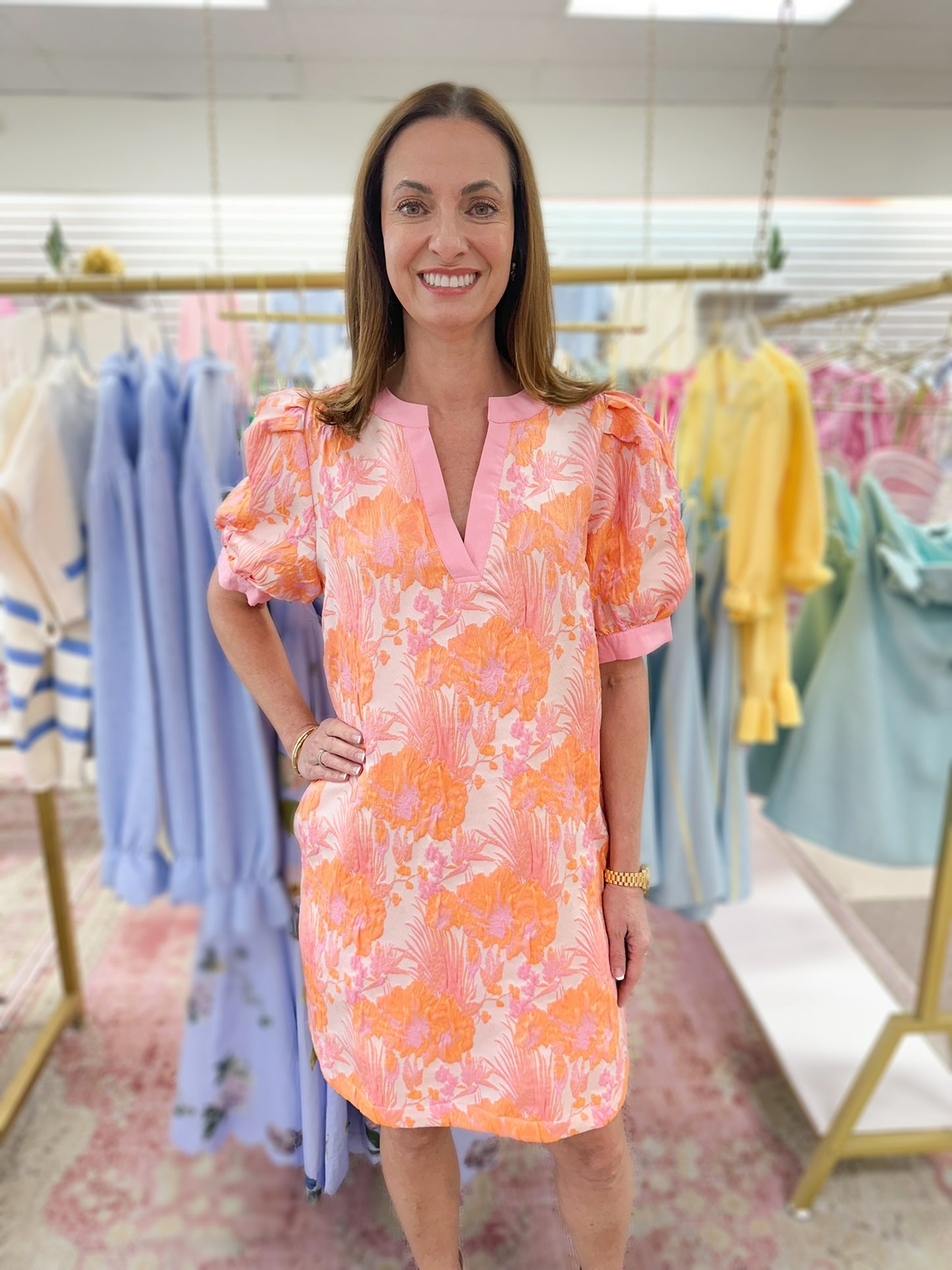 Feeling Peachy Pink/Orange Puff Sleeve Mini Dress