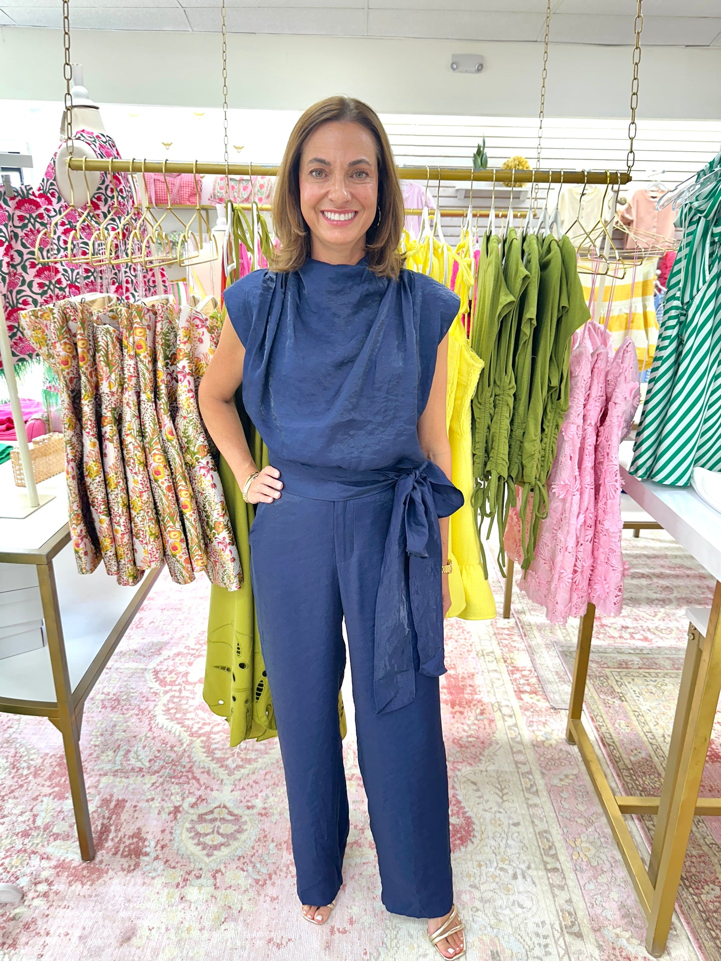 Navy Tie at Waist Top