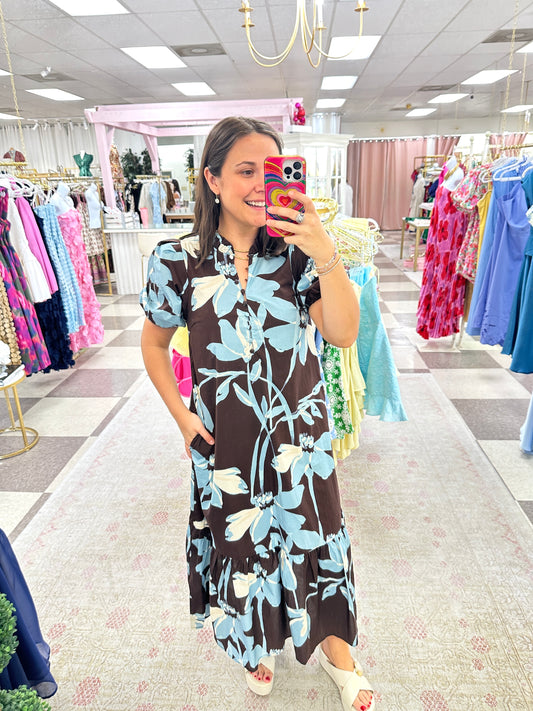 Autumn Blues Floral Dress