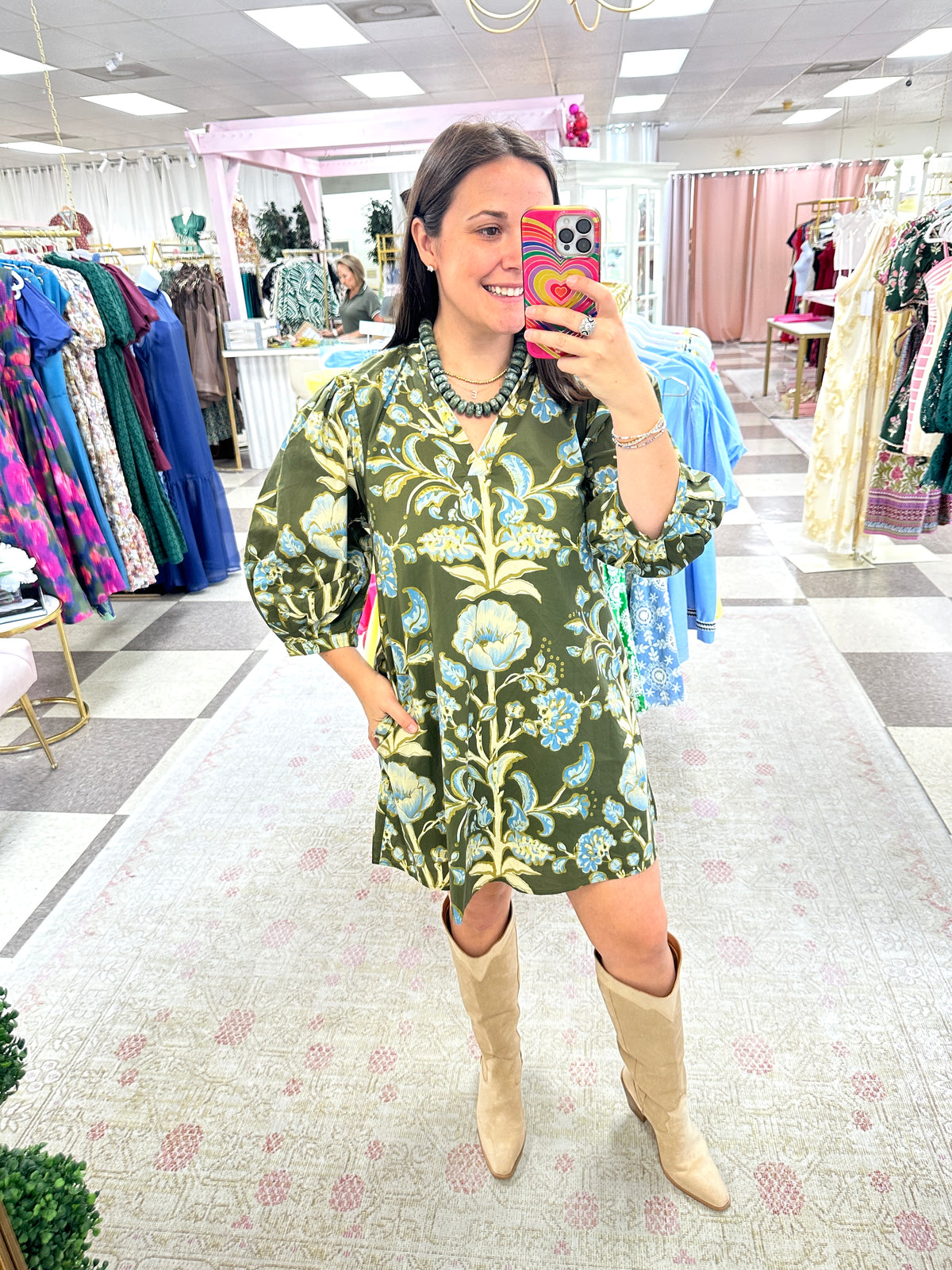 Savannah Olive 3/4 Sleeve Mini Dress
