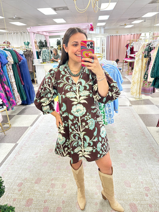 Charleston Mini Dress (Chocolate)