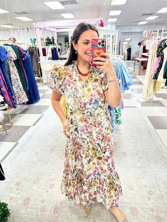 Autumn in Bloom Floral Midi Dress