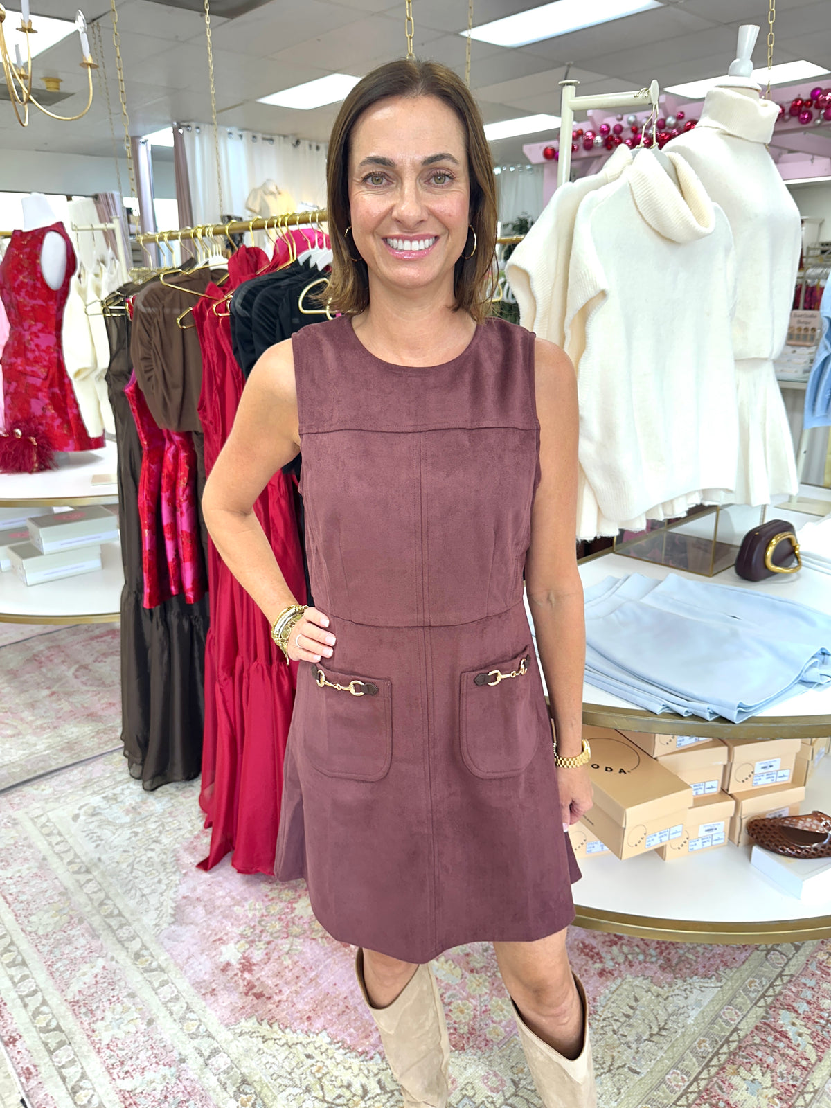 Saddle & Suede Mini Dress (Burgundy)