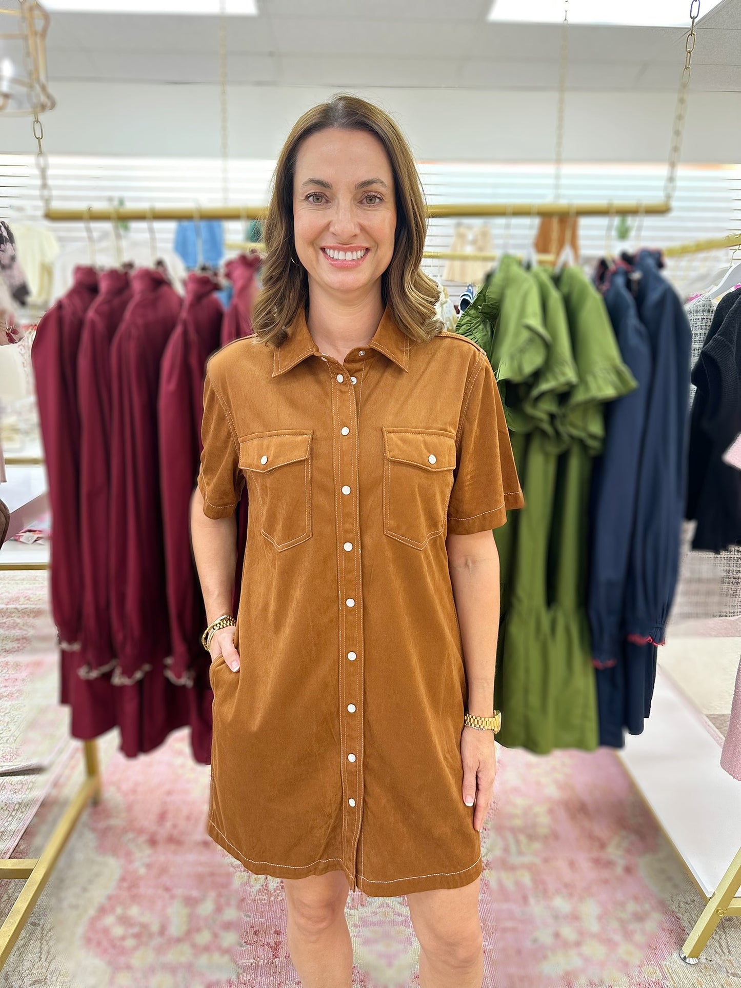 Button-up Brown Suede Dress