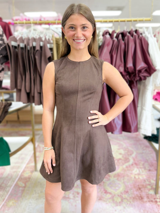 Dark Brown Suede Open Back Dress